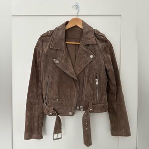BLANKNYC Suede Moto Jacket in Taupe from Nordstrom | Size S
